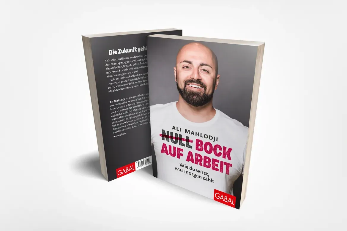 Book cover “Null Bock auf Arbeit” by Ali Mahlodji, front and back