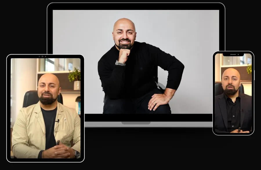 Ali Mahlodji in the video series “The Mindful Leader” on laptop, tablet and smartphone